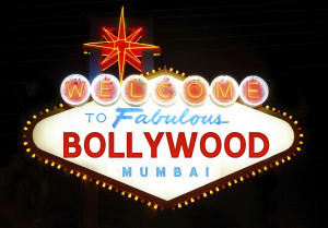 An image of what looks like the "Welcome to Fabulous Las Vegas, Nevada" sign, but instead, says "Bollywood, Mumbai"