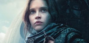 Jyn Erso looks serious with the Death Star in the background. Image source: Disney.