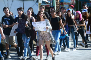 Students from East Los Angeles high schools protesting against president-elect Donald Trump on November 14, 2016, on their way to City Hall in downtown Los Angeles. Photo Credit: Frederic J. Brown/AFP/Getty Images