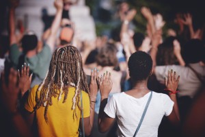 A group of people at a racial justice rally