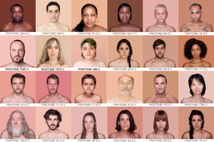 Paint swatches depicting the diversity of human skin tones