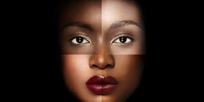 One face made up of parts of other faces of varying skin tones