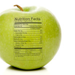 An apple with nutrition information on it