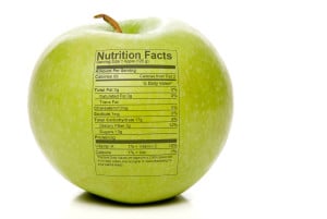 An apple with nutrition information on it