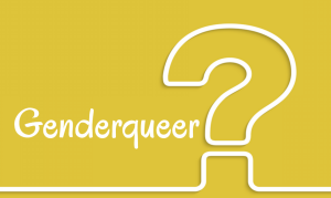 Against a yellow background is written in white, "Genderqueer?"
