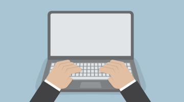 A drawing of hands on a laptop keyboard