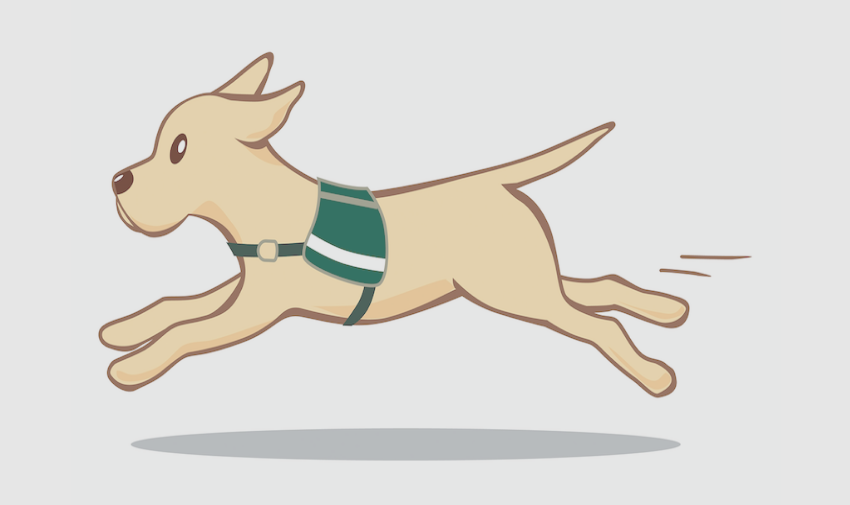 An illustration of a service dog, running happily