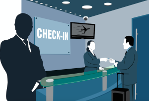 An illustration representing airport check-in