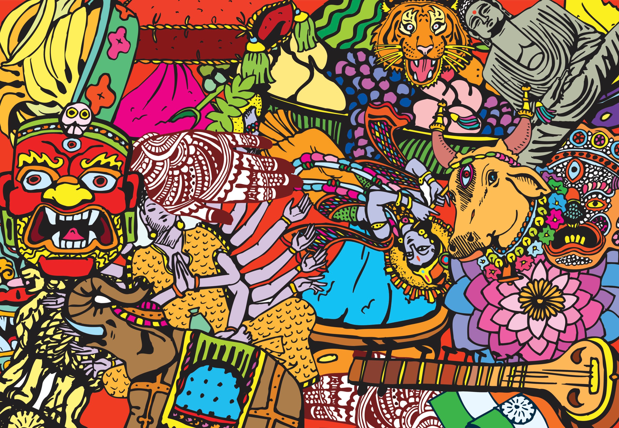 India Collage Pattern. Traditional Indian theme. Texture background  illustration. - Everyday Feminism